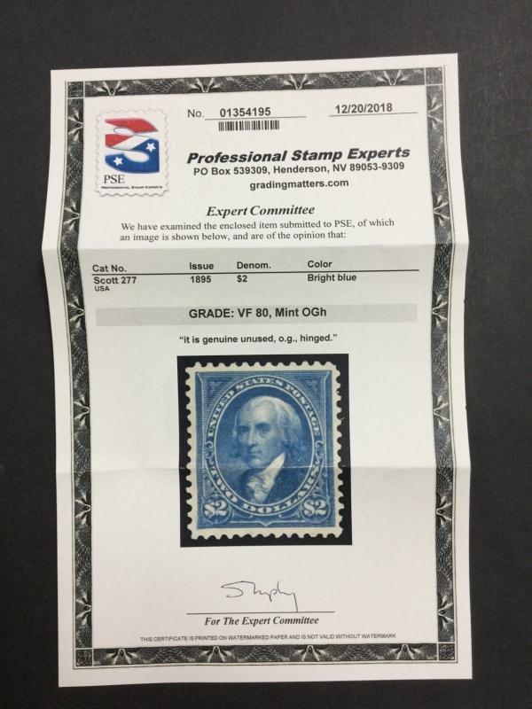 MOMEN: US STAMPS #277 MINT OG H PSE GRADED CERT VF-80