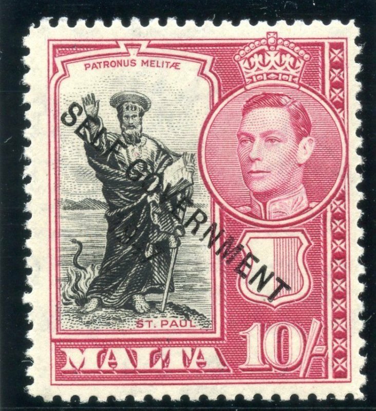 Malta 1948 KGVI 10s black & carmine superb MNH. SG 248. Sc 222.