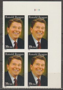 4078, PB of 4 U/R. Ronald Reagan MNH, .39 cent.