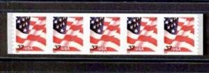 2003  FLAG 37c  Sc 3632  MINT  plate number 3333  strip