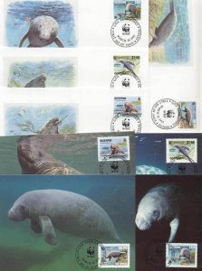 Guyana 8 FDC/cards WWF/Sea life 1993