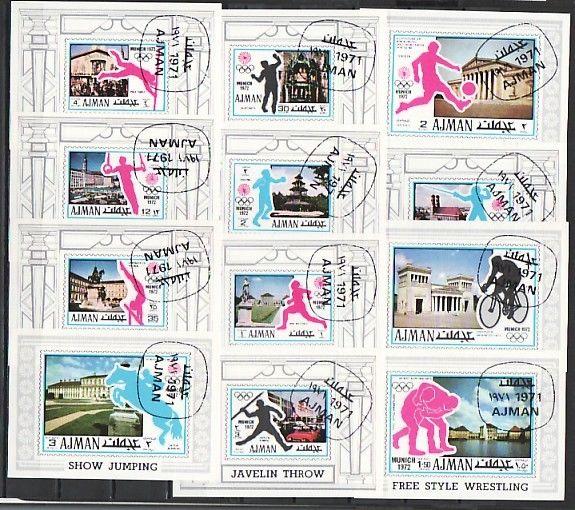 Ajman, Mi cat. 726~745 C. Munich Olympics issue as s/sheets. Complete Unit