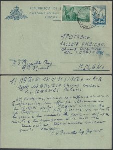 1947 San Marino cartoline postali Lire 4+4 azzurro/verdino US Filagrano C24B