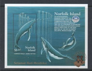 Norfolk Island Sc 576a 1995 Whales  JAKARTA 96 stamp sheet mint NH