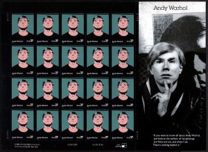 US Scott 3652 Andy Warhol Full Pane of 20 Mint NH