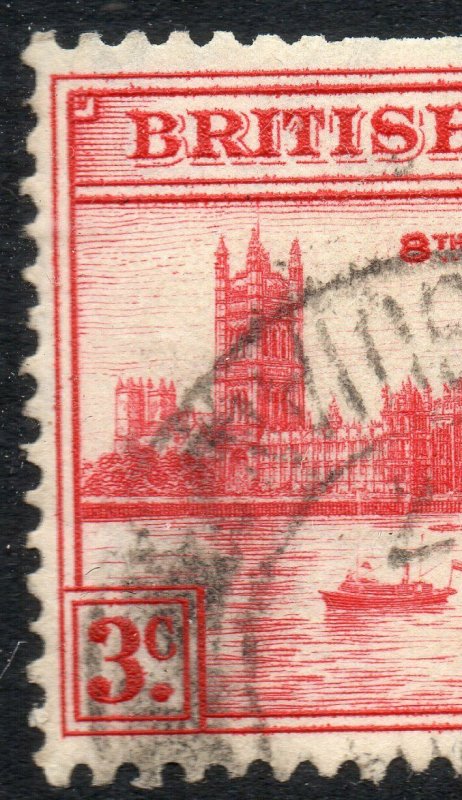 1946 British Guiana Sg 320 3c carmine Strong Re-entry at Left Fine Used