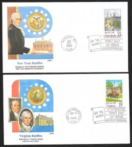 UNITED STATES (13) FDCs 22¢ 25¢ Colony Statehood 1987/1990 Fleetwood FULL SET