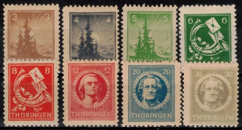 Germany - Russian Zone - Thuringia - Scott 16N1-16N8 MH