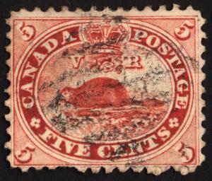 Early Canada  #15 Vermillion 1859 Beaver Used