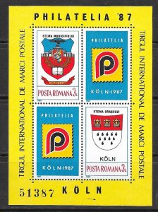 ROMANIA Sc 3467 NH SOUVENIR SHEET OF 1987 - STAMP EXPO