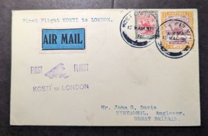 1931 Sudan Airmail First Flight Cover FFC Kosti to Tynygongl Anglesey England