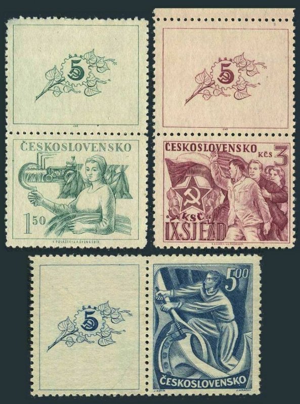 Czechoslovakia 383-385-label,MNH.Mi 575-577-zf. Communist Party,meeting 1949.