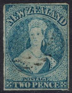 NEW ZEALAND 1862 QV CHALON 2D IMPERF WMK LARGE STAR USED 