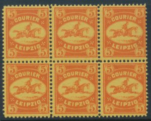 Leipzig 1893 Mi D13 5Pf Red on Yellow MNH Town Local, PrivatPost (**)  Block 6