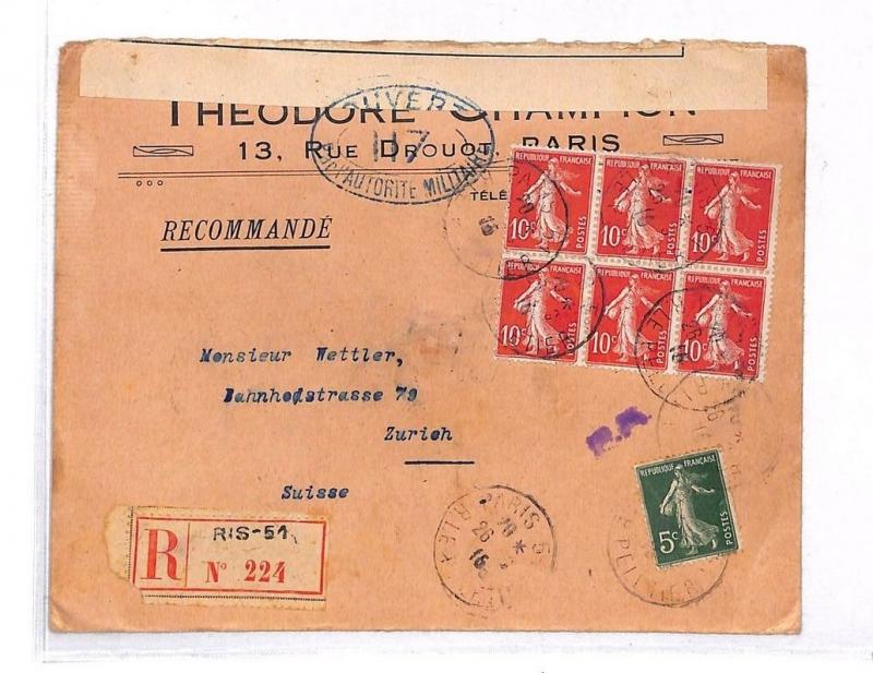 GG202 1916 Paris France Zurich Switzerland Cover {samwells-covers}PTS