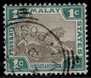 MALAYSIA - Federated Malay QV SG15a, 1c grey & green, FINE USED.