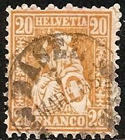 Switzerland   45 Used 1862 20c orange Helvetia