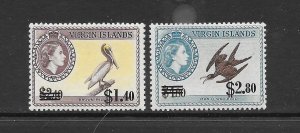 BIRDS - BRITISH VIRGIN ISLANDS #138-9 SURCHARGES MNH