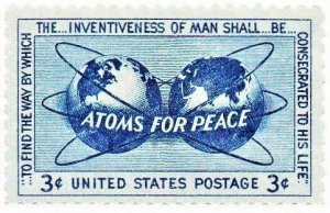 1955 Atoms for Peace Single 3c Postage Stamp - Sc# 1070 - MNH,OG