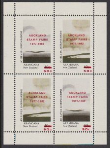 NZ ARAMOANA 1982 50c/40c cinderella min sheet - Stamp Fairs opt in red.....R668e