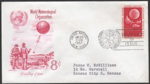 United Nations SC#50 8¢ World Meteorlogical Organization FDC (1957) Addressed