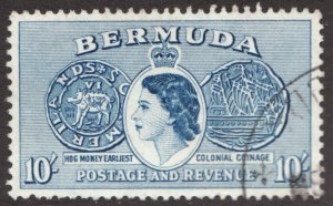 1953 Bermuda Sc#161 - 10sh QEII Definitive - Colonial Coinage - Used Cv$6.25