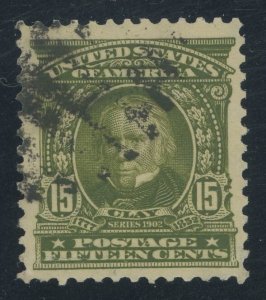 USA 309 - 15 cent Clay - VF/XF Used - horiz wrinkle