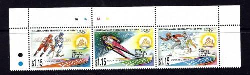 Aitutaki 488 NH 1994 Olympics strip of 3 been folded 