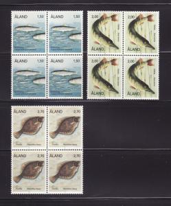 Aland 36, 43, 48 Blocks of 4 MNH Fish (B)