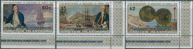 Cook Islands 1978 SG584-586 Discovery of Hawaii MNH