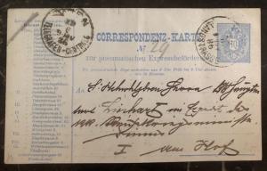 1886 Austria Pneumatic Mail Postal Stationary Postcard Cover B