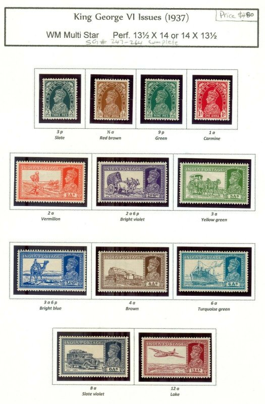 MOMEN: INDIA SG #247-264 1937 COMPLETE SET MINT OG H LOT #61342