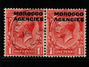 MOROCCO AGENCIES SG43 1914 1d SCARLET PAIR ONE WITH MISSING BAR TO A FINE USED