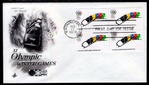 US 1461 Olympic Bobsled Block of Four Artcraft U/A FDC