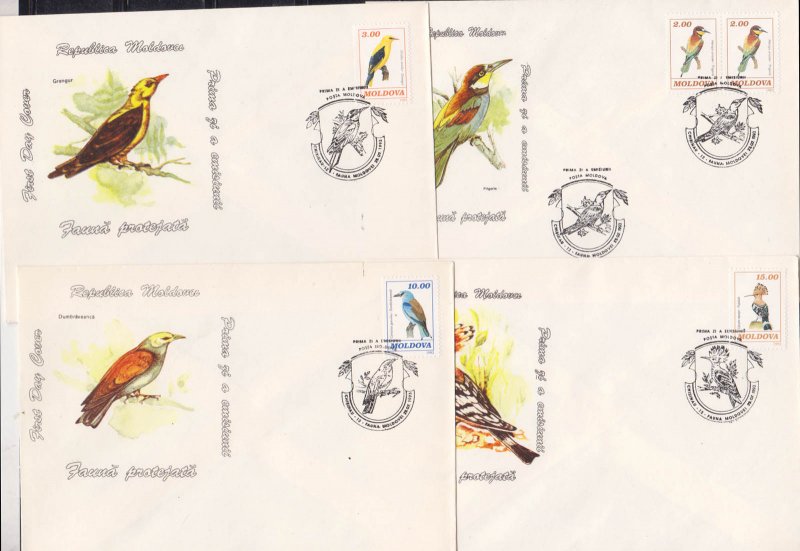 MOLDOVA - 1993 FAUNA / BIRDS - SET OF 7 FDC