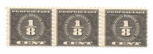 Scott #RB32 U. S, Revenue Proprietory 1/8 cent Black MNH/OG Line of 3