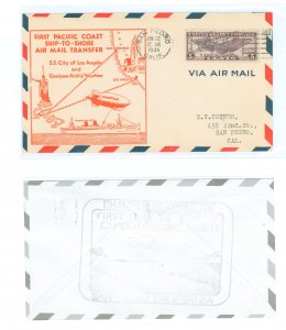 US C12 1931 5c Wing airmail stamp franked this first ship to shore transfer between the Goodyear Blimp Volunteer and the SS