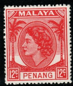 MALAYA PENANG SG35 1955 12c ROSE-RED MNH