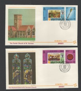 Jersey  #307a/09a  (1983 Europa set) on two unaddressed Fleetwood FDCs