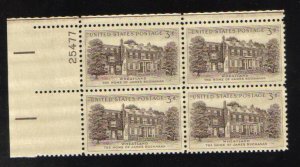 #1081 MNH Plate Block 4 3c Wheatland 1956 Issue