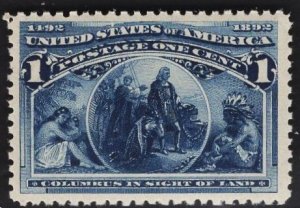 US #230 1c Deep Blue Columbus in Sight of Land MINT NH  SCV $32.5
