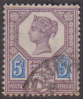 GB 1887 USED 5d DULL PURPLE & BLUE DIE I SG207 CAT 