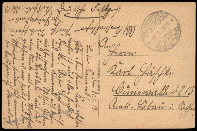 Germany 1918 WWI Constantinople Turkey Military Mission Cover Feldpost 82886