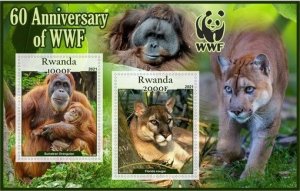 Stamps. Fauna 60 Anniversary of WWF  1+1 sheets perforated 2021 year Rwanda