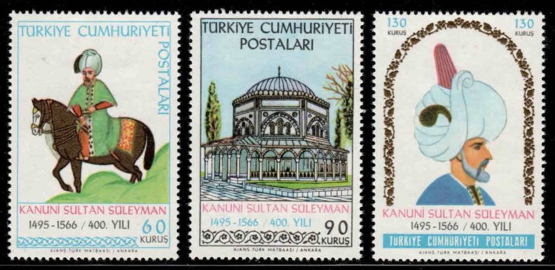 Turkey #1715-17 ~ Cplt Set of 3 ~ Sultan Sulieman ~ Unused, LHM  (1966)