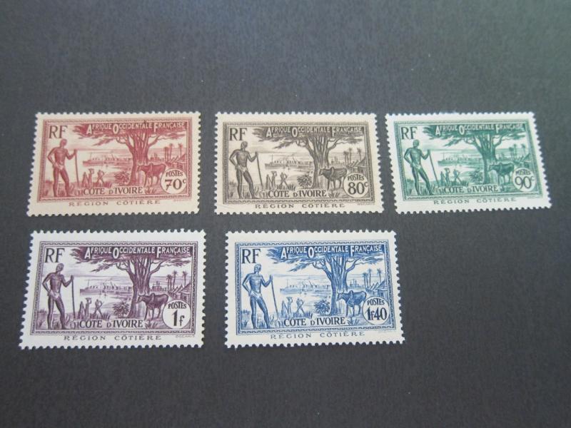 French Ivory-Coast 1936 Sc 131,3,5,8,140 MH