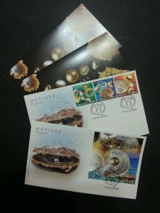 Malaysia Pearls 2015 Shell Marine Life (FDC pair) *Glitter Foil Emboss *unusual