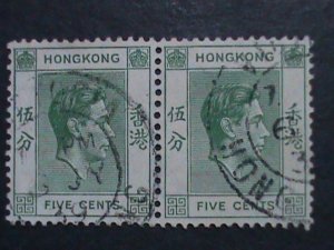 ​HONG KONG-1938 SC#157- 84 YEARS OLD-KING GEORGE VI USED PAIR-VF-FANCY CANCEL