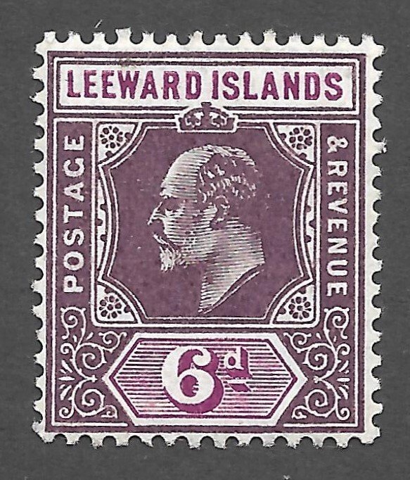 Doyle's_Stamps: 1911 MH Leeward Islands King Edward VII 6d Stamp, Scott #36*