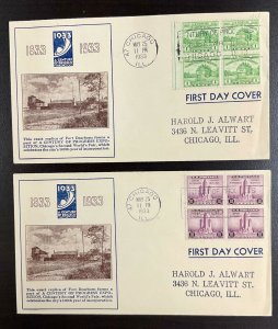 728-729 Two Columbia Envelope Cachets 1933 Century of Progress FDC   P-14b